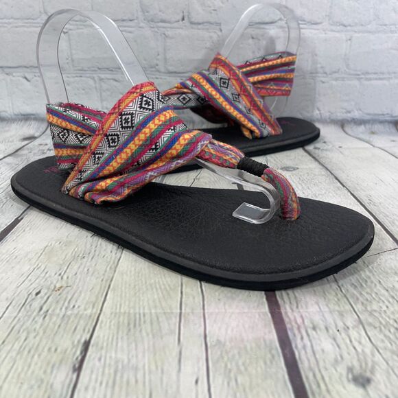 Sanuk Sandal Womens Size 10 Yoga Mat Thong Flat Geometric Sling Flip Flops - Picture 1 of 11